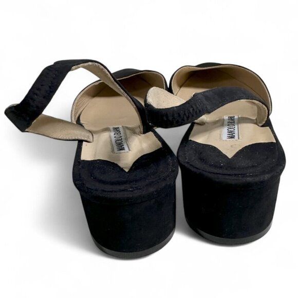 Manolo Blahnik Aspro Block Heel Slingback Suede Pump Black Sz EU 37 NWOT - Picture 3 of 11